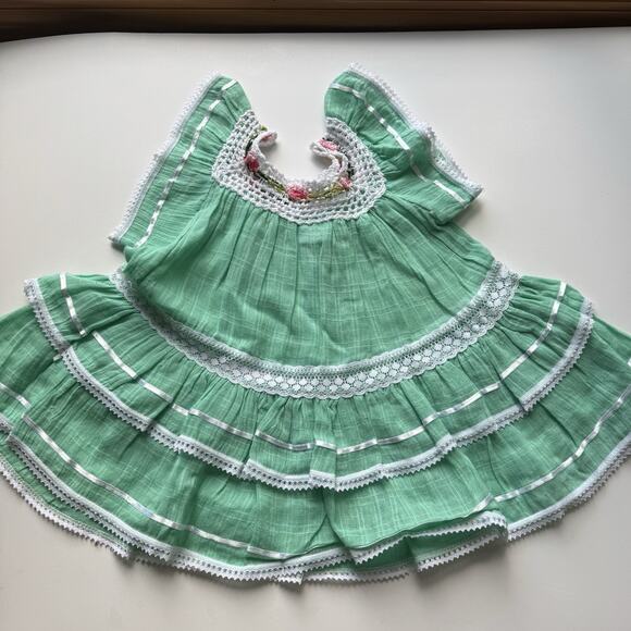 Toddler Baby Girl Mexican Dress Size 1 Handmade Crochet Tiered Peasant Lace Trim - Picture 5 of 5